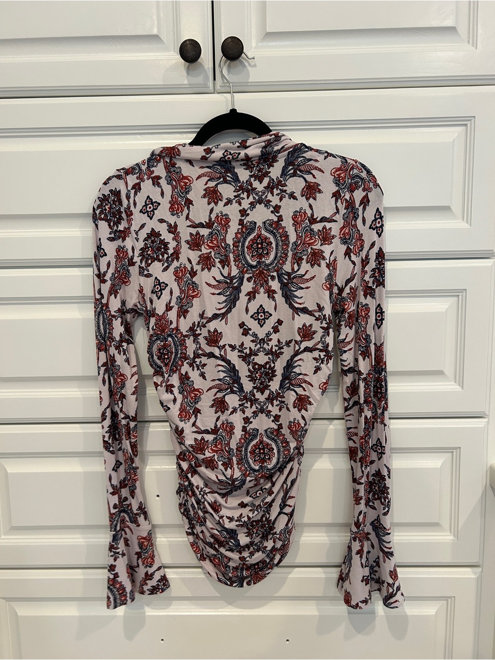 Free People Ruched Paisley Blouse - Red & Navy - Picture 2 of 3